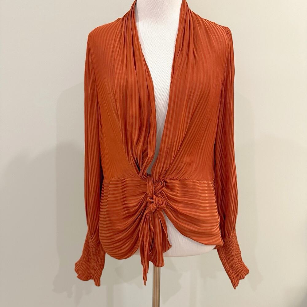Current Air Blouse Size Small Rust Orange Striped Long Sleeve Anthropologie Boho - Picture 9 of 13